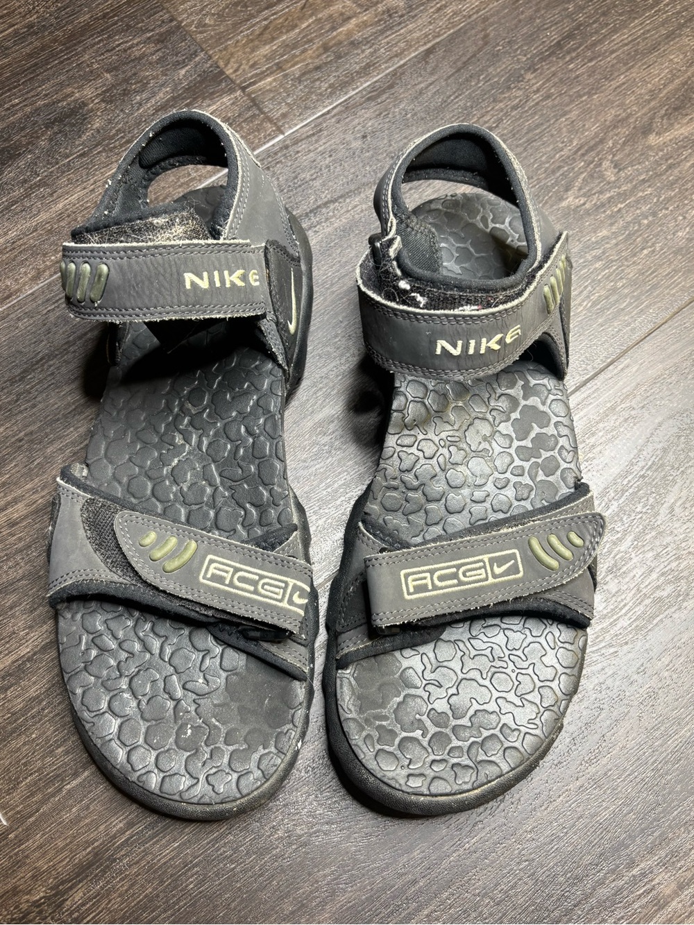 Vintage Nike ACG Sandals Men 12 Black Strap Sport Water Leather Hike Trail